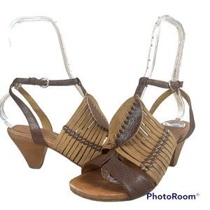 Naya Sandal Shoes Aloha Sz 7 M‎ Brown Leather Block Heel T-Strap Ankle Buckle